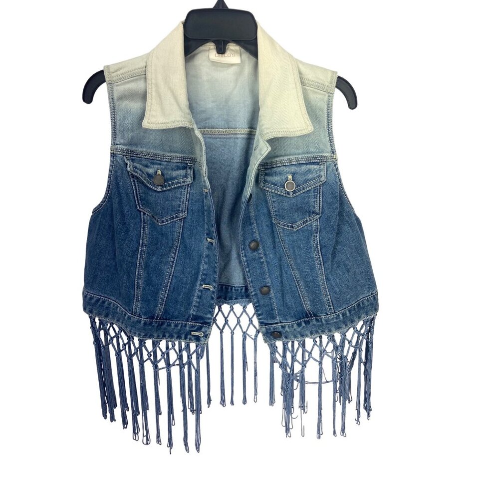Chico’s Ombre denim vest fringe hem cowgirl country rodeo Size 2(large)‎